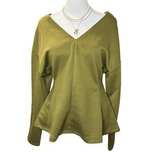 H&M Defined-Waist Scuba Top M Chartreuse Green V-Neck